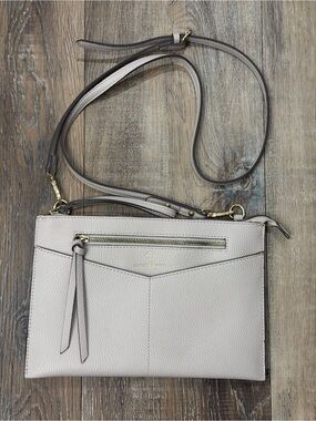 Nanette Lepore Pebble Leather Crossbody in Light Gray / Beige 11”Wide x 7.5”Tall
